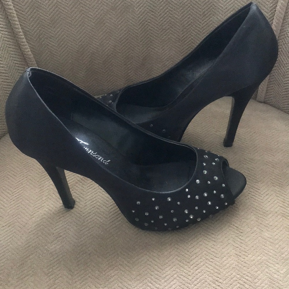 Satin diamond sequins peep toe heels